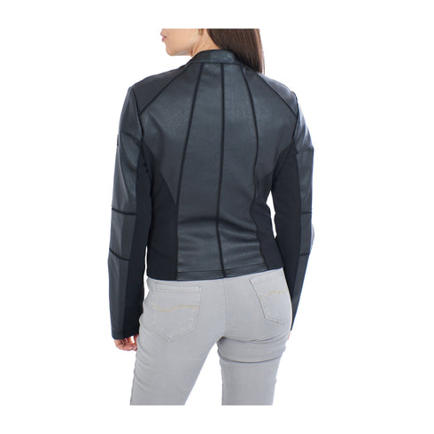 Yes Zee Giacca leggera Giubbino Donna slim in ecopelle Nero - Francavilla Moda